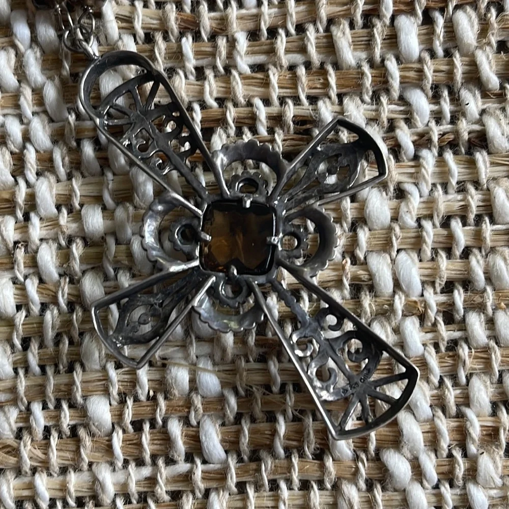 Silpada Smoky Quartz Marquessa Sterling Silver cross Necklace N2331 36” - Picture 5 of 5